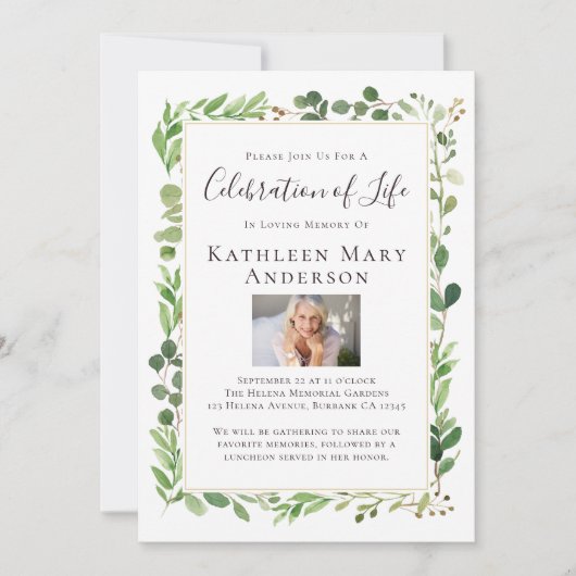 ユーカリ写真お祝いの生活招待状 招待状 (正面)