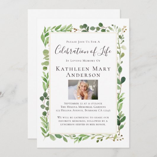 ユーカリ写真お祝いの生活招待状 招待状 (正面/裏面)