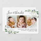 ユーカリ写真の愛と感謝してい誕生発表 サンキューカード (正面/裏面)