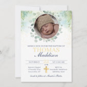 ユーカリ写真クロスウォーター色バプテスマ 招待状 (正面)