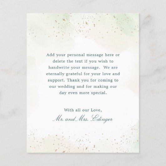 ユーカリ写真バジェット結婚ズサンキューカード (裏面)