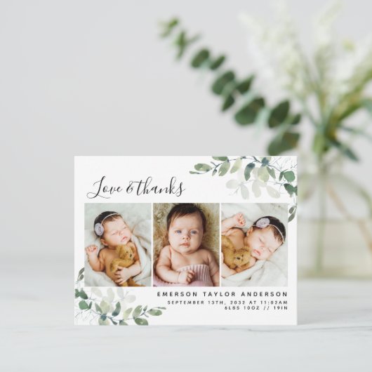 ユーカリ写真ベビーありがとうお知らせ ポストカード (スタンド正面)