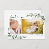ユーカリ写真モダンハート結婚ズ サンキューカード (正面/裏面)