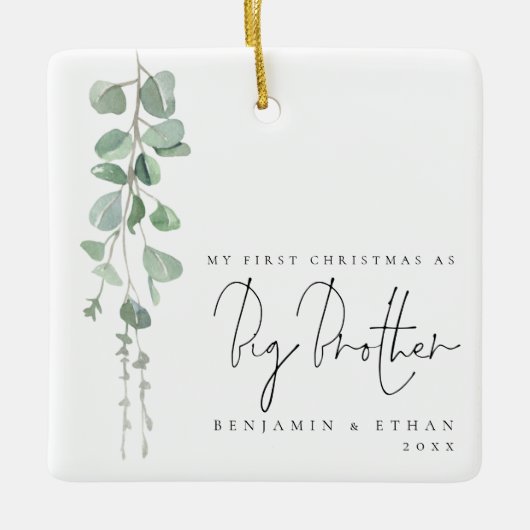 ユーカリ写真初めてのクリスマスビッグブラザー セラミックオーナメント (正面)