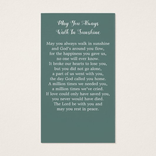 ユーカリ写真悔やみや弔慰記念祈りの言葉カード (裏面)