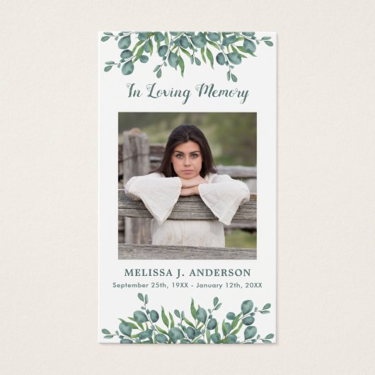 ユーカリ写真悔やみや弔慰記念祈りの言葉カード (正面)