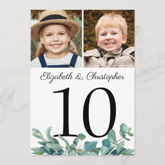 ユーカリ写真結婚の表番号記号 招待状 (正面)