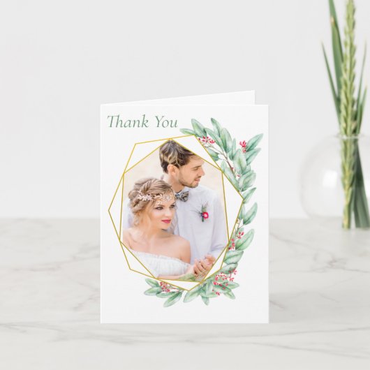 ユーカリ写真結婚式の折り畳みサンキューカード サンキューカード (正面)