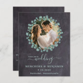 ユーカリ写真緑QRコードウェディング招待 (正面/裏面)