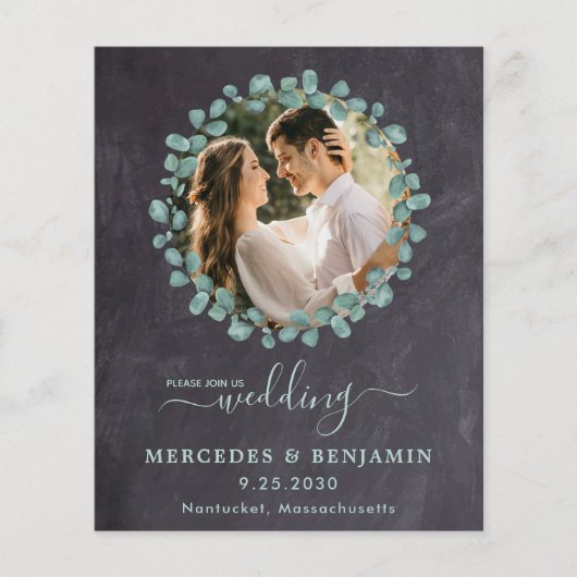 ユーカリ写真緑QRコードウェディング招待 (正面)