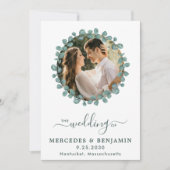 ユーカリ写真緑QRコード結婚ズ 招待状 (正面)