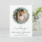 ユーカリ写真緑QRコード結婚ズ 招待状 (スタンド正面)