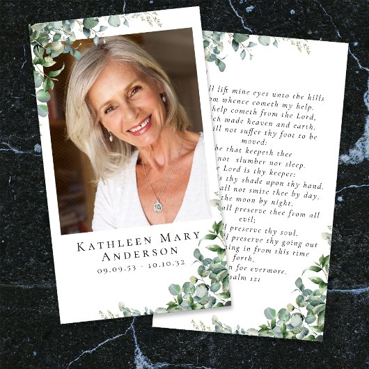 ユーカリ写真葬儀記念祈りの言葉カード