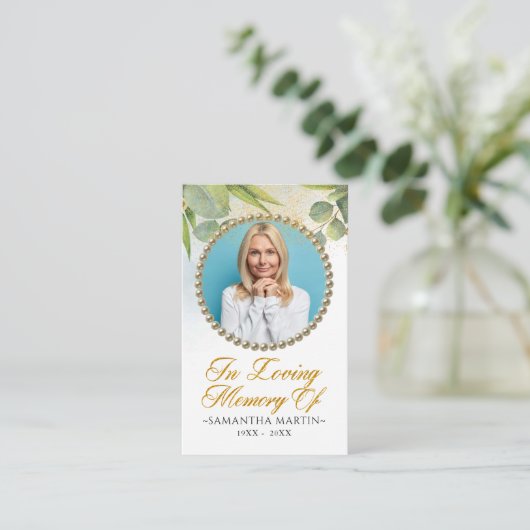 ユーカリ写真葬式祈りの言葉カード 名刺 (スタンド正面)