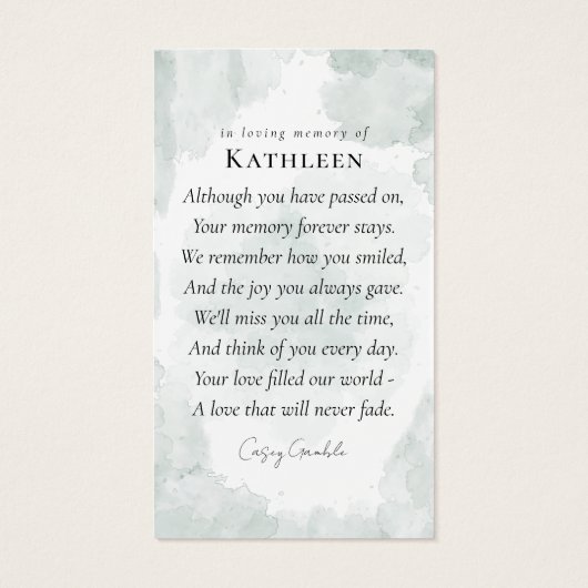 ユーカリ写真記念祈りの言葉カード (裏面)