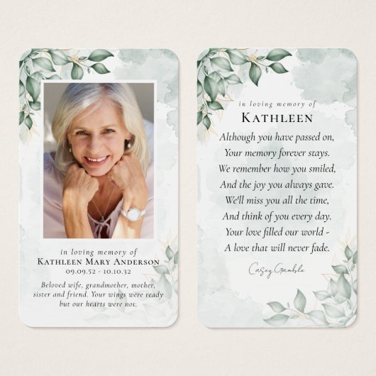 ユーカリ写真記念祈りの言葉カード (正面&裏面)