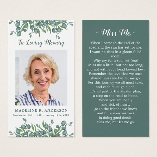 ユーカリ写真追悼式祈りの言葉カード (正面&裏面)