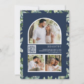 ユーカリ写真QRコードネイビーブルーブライダルシャワー 招待状 (裏面)