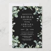 ユーカリ写真QRコードブラックブライダルシャワー 招待状 (正面)