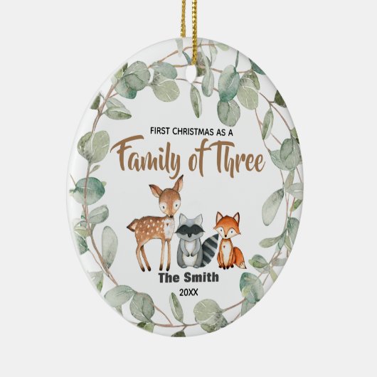 ユーカリ初めてのクリスマスの家族としての3 セラミックオーナメント (右)