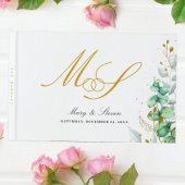 ユーカリ及び金ゴールドモノグラム結婚ズ ゲストブック