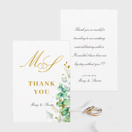 ユーカリ及び金ゴールドモノグラム結婚ズ サンキューカード