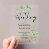 ユーカリ及び金ゴールド結婚式招待状 アクリル招待状 (インサイチュ (ポータブル))
