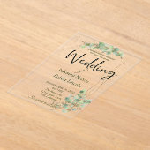 ユーカリ及び金ゴールド結婚式招待状 アクリル招待状 (レイダウン)