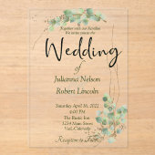 ユーカリ及び金ゴールド結婚式招待状 アクリル招待状 (正面)