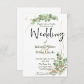 ユーカリ及び金ゴールド結婚式招待状 招待状 (正面/裏面)