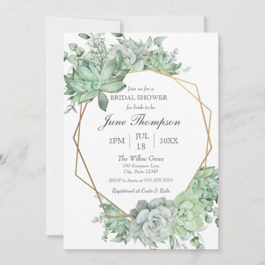 ユーカリ多肉植物縁どブライダルシャワー 招待状 (正面)