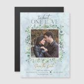 ユーカリ大理石フォトウェディング日付を保存 マグネット招待状 (正面/裏面)