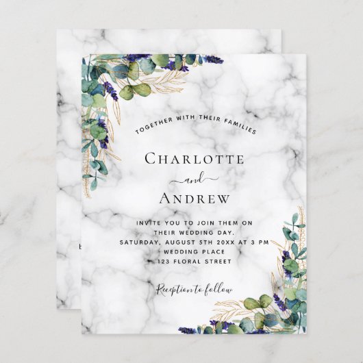 ユーカリ大理石QRコード結婚式招待状 (正面/裏面)