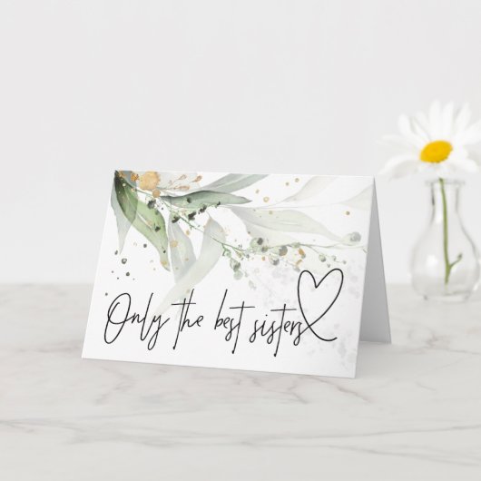 ユーカリ妊娠ベビーが姉に贈り物を見せる カード (小さな植物)