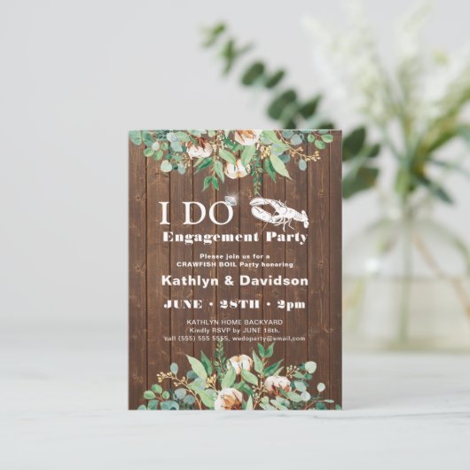 ユーカリ婚約クロウフィッシュ沸騰パーティー招待状 ポストカード (スタンド正面)