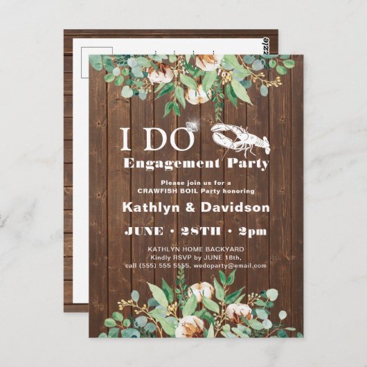 ユーカリ婚約クロウフィッシュ沸騰パーティー招待状 ポストカード (正面/裏面)