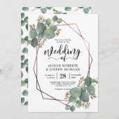 ユーカリ幾何バラ金ゴールド枠 招待状 (正面/裏面)