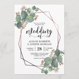 ユーカリ幾何バラ金ゴールド枠 招待状