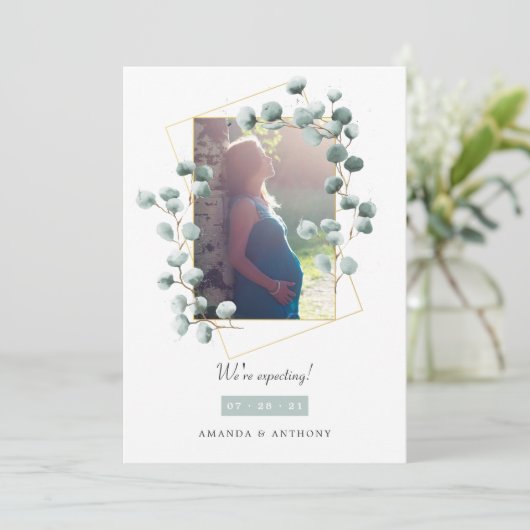 ユーカリ幾何写真妊娠 案内状 (スタンド正面)