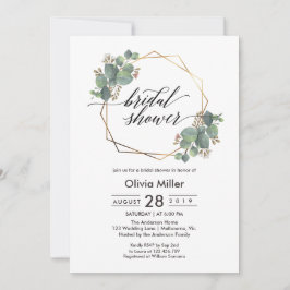 ユーカリ幾何学フレームブライダルシャワー侵入物 招待状