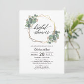 ユーカリ幾何学フレームブライダルシャワー侵入物 招待状 (スタンド正面)