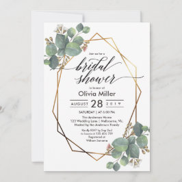 ユーカリ幾何学フレームブライダルシャワー侵入物 招待状