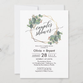 ユーカリ幾何学フレームブライダルシャワー侵入物 招待状