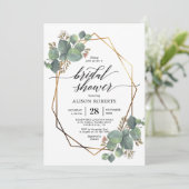 ユーカリ幾何学フレームブライダルシャワー侵入物 招待状 (スタンド正面)