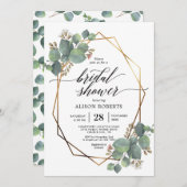 ユーカリ幾何学フレームブライダルシャワー侵入物 招待状 (正面/裏面)