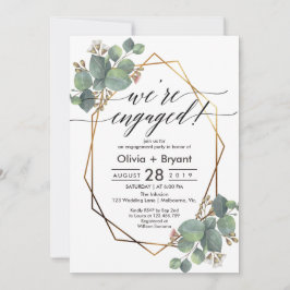 ユーカリ幾何学フレーム婚約パーティ 招待状