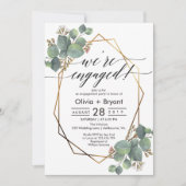 ユーカリ幾何学フレーム婚約パーティ 招待状 (正面)