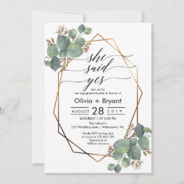 ユーカリ幾何学フレーム婚約パーティ 招待状