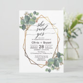 ユーカリ幾何学フレーム婚約パーティ 招待状 (スタンド正面)