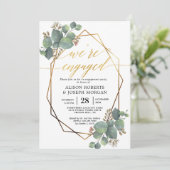 ユーカリ幾何学フレーム婚約招待 招待状 (スタンド正面)